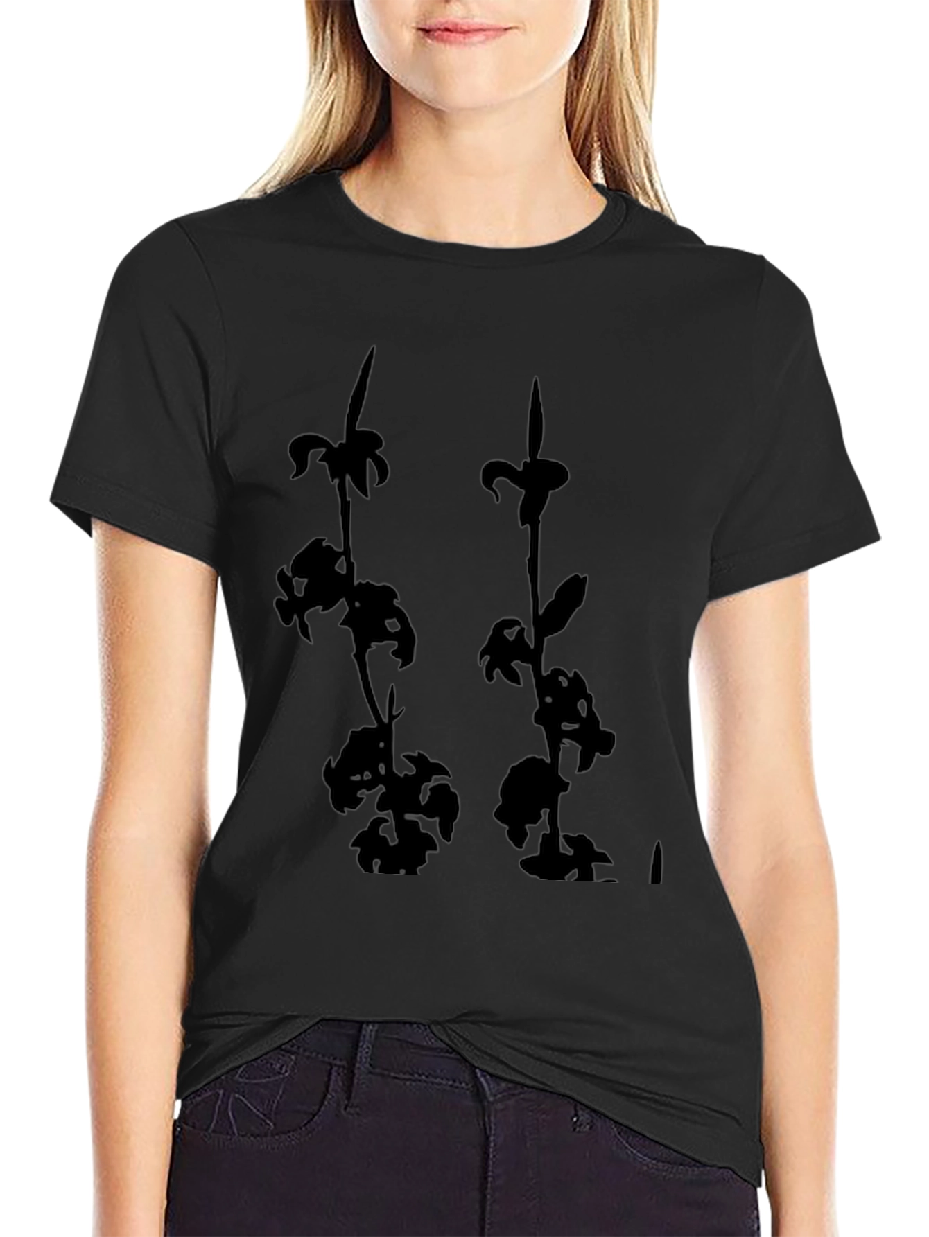 Black Floral Print Tee - Casual Style