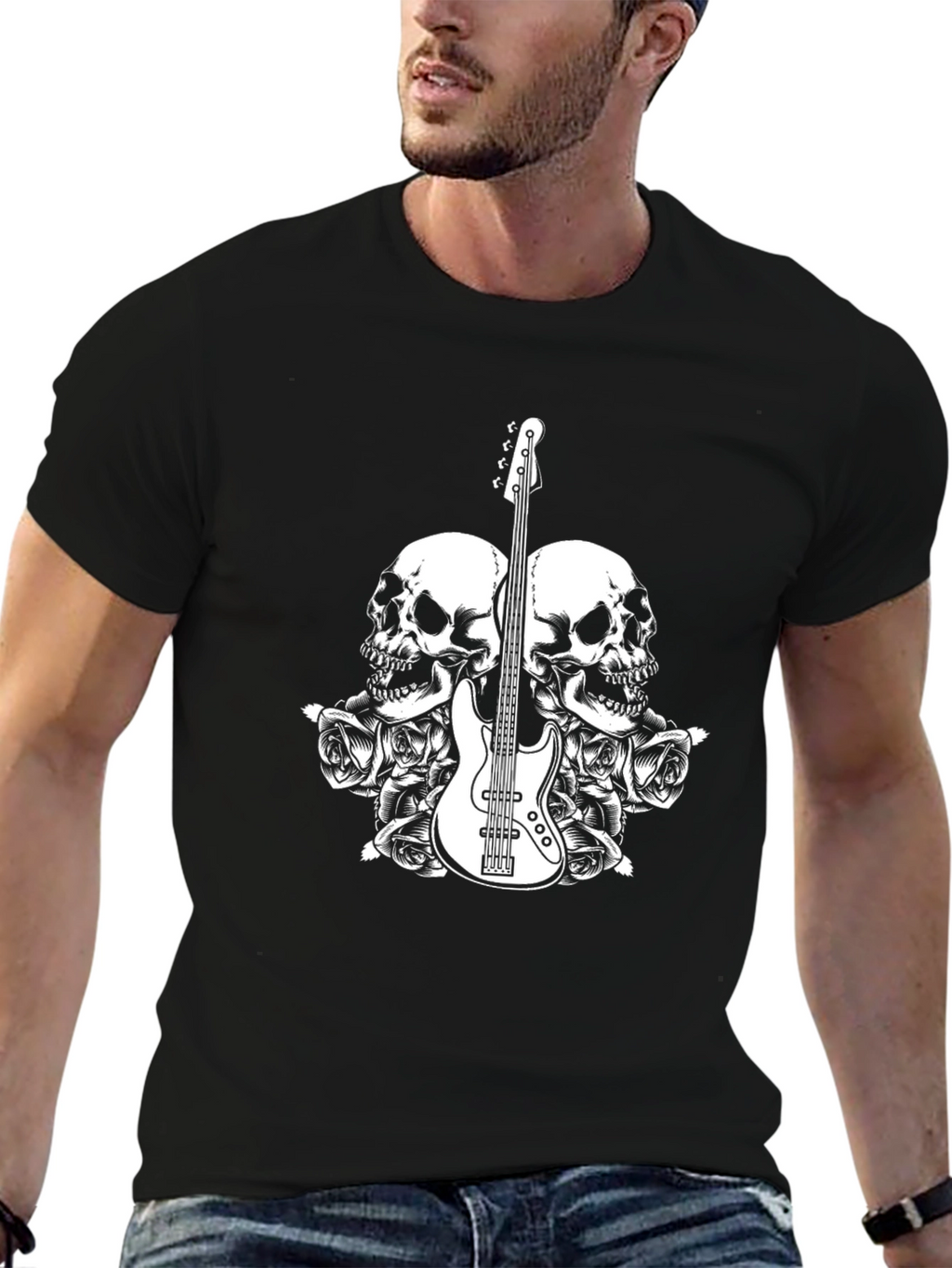 Skull & Guitar Graphic Tee - Mens Black T-Shirt