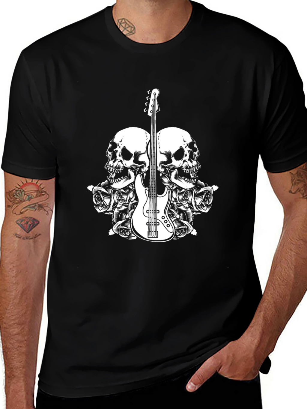 Skull & Guitar Graphic Tee - Mens Black T-Shirt