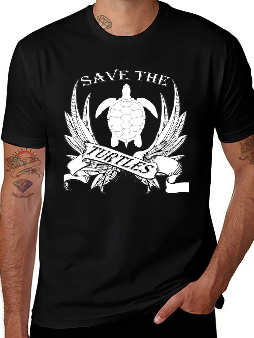 Save the Turtles Graphic T-Shirt - Black