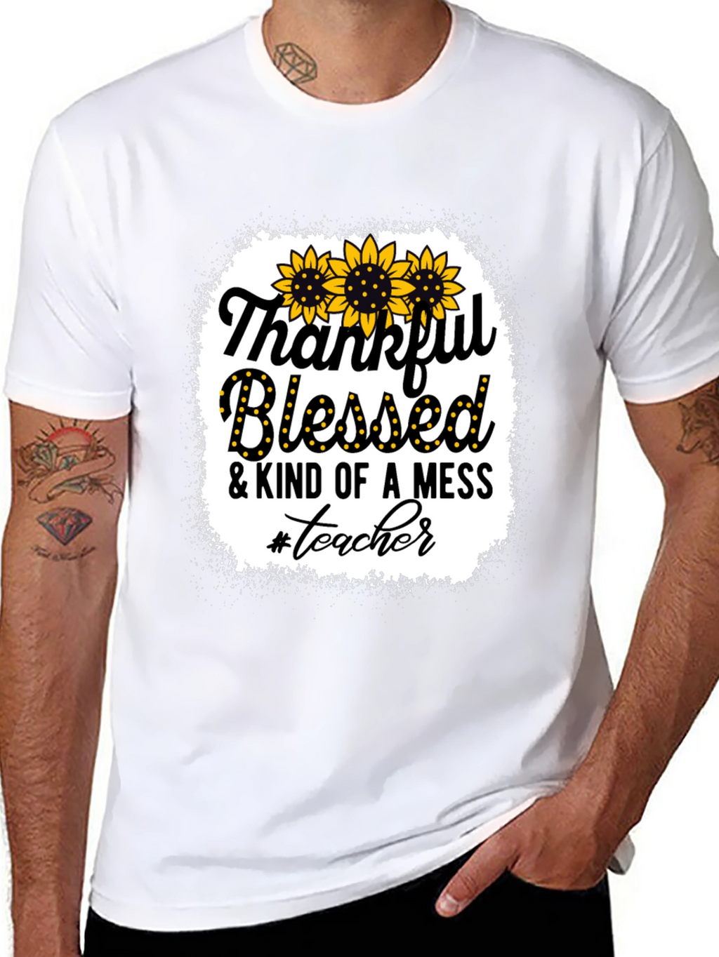Thankful Blessed Mess Teacher T-Shirt