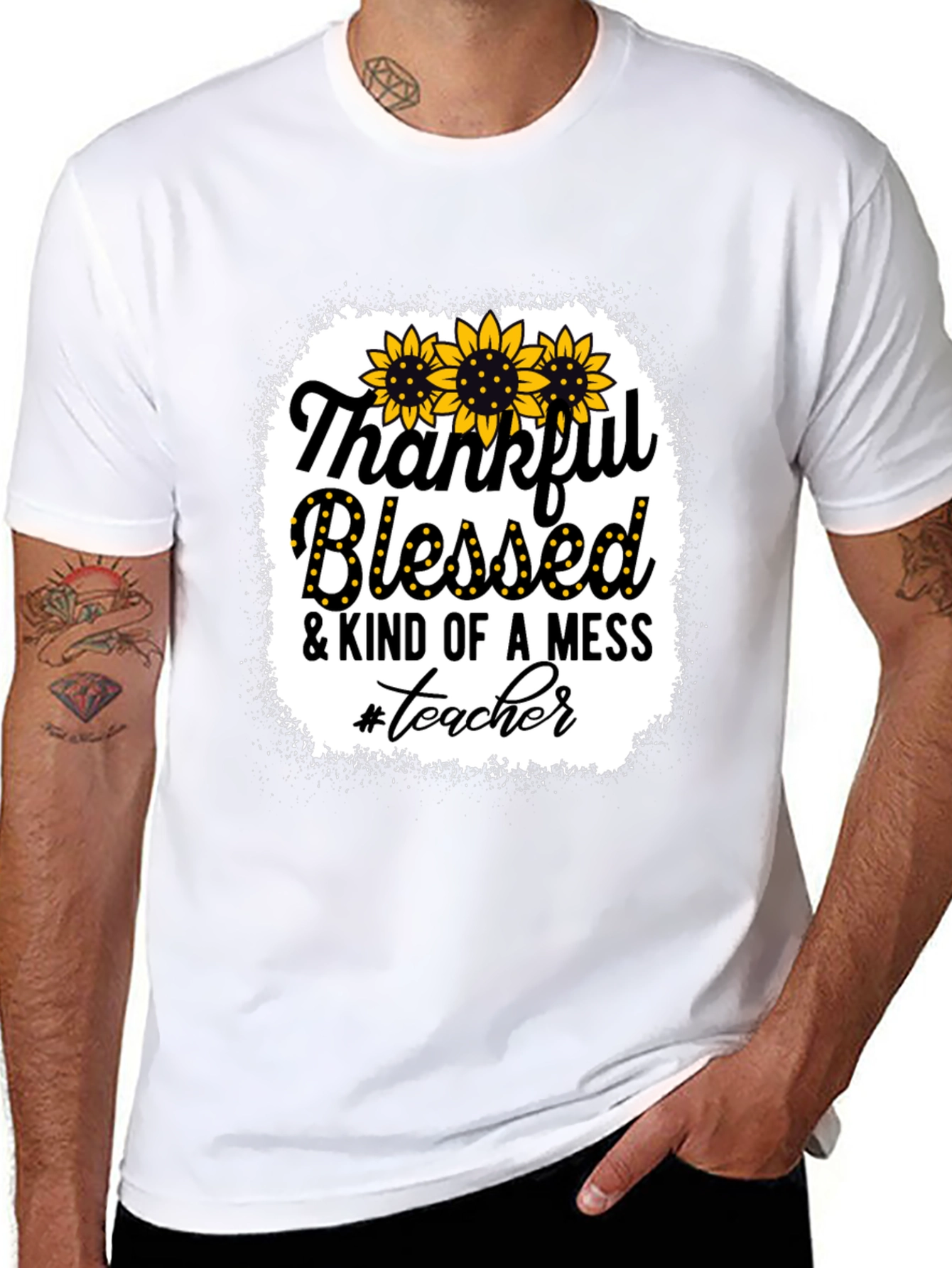 Thankful Blessed Mess Teacher T-Shirt