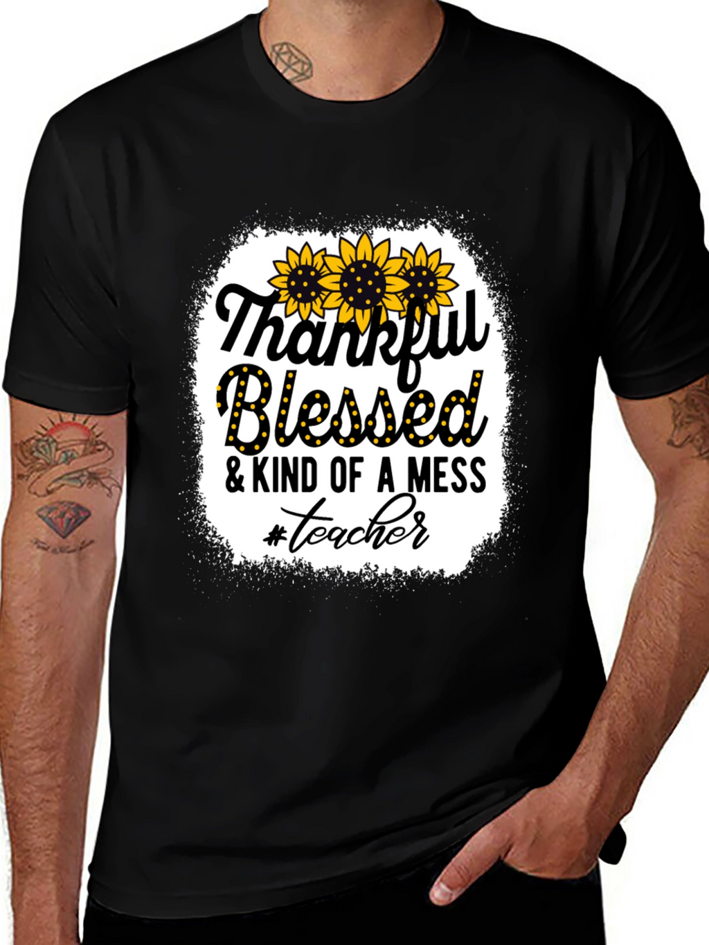 Thankful Blessed Mess Teacher T-Shirt