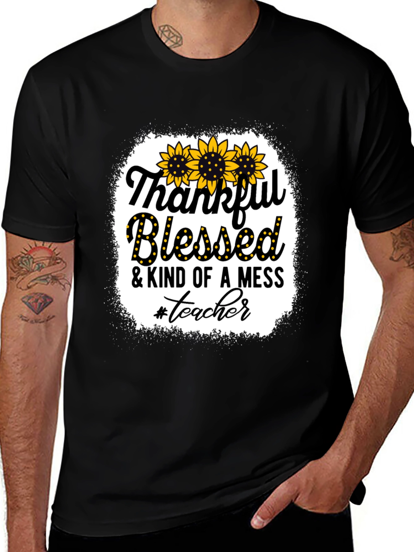 Thankful Blessed Mess Teacher T-Shirt