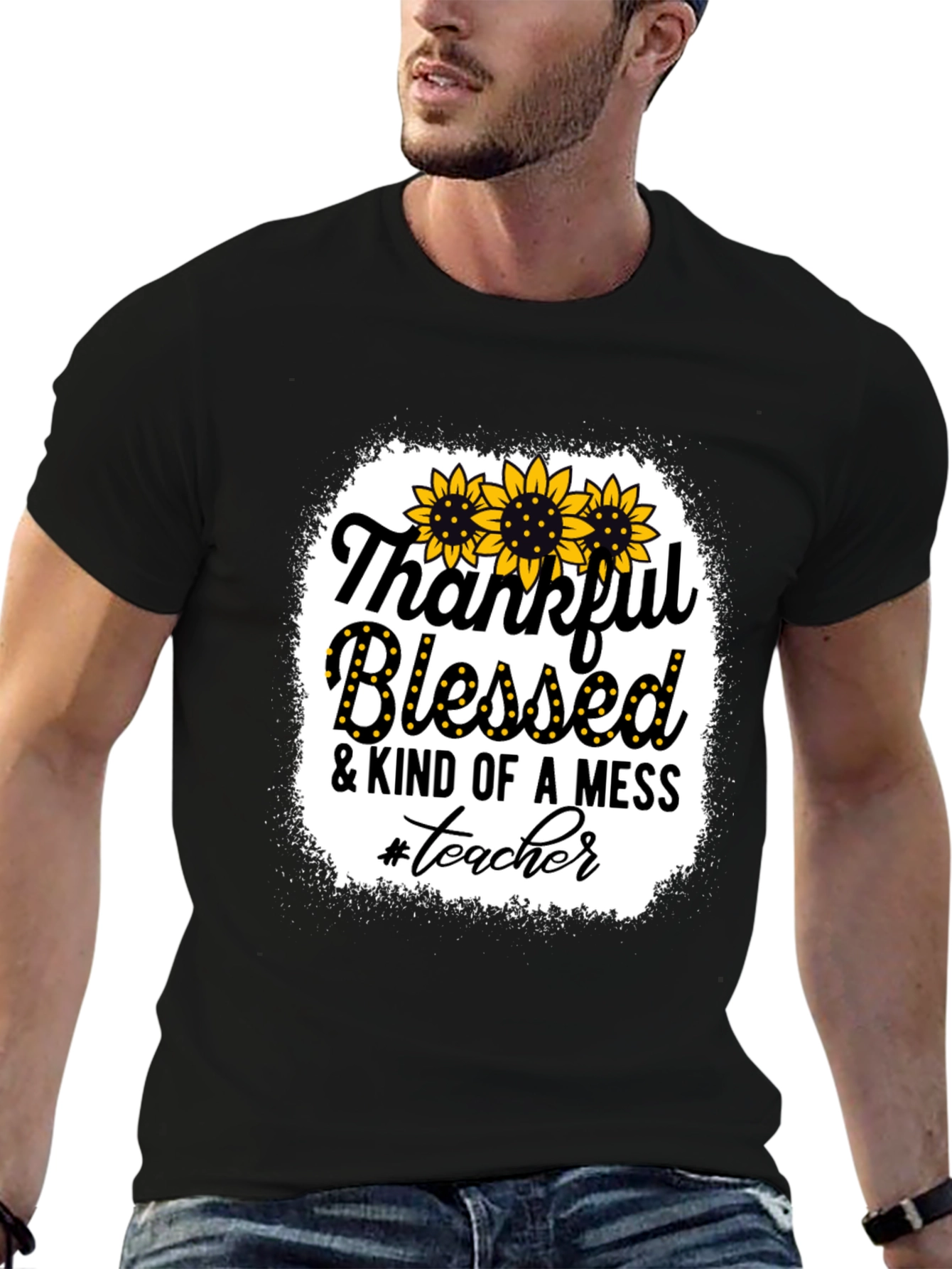 Thankful Blessed Mess Teacher T-Shirt