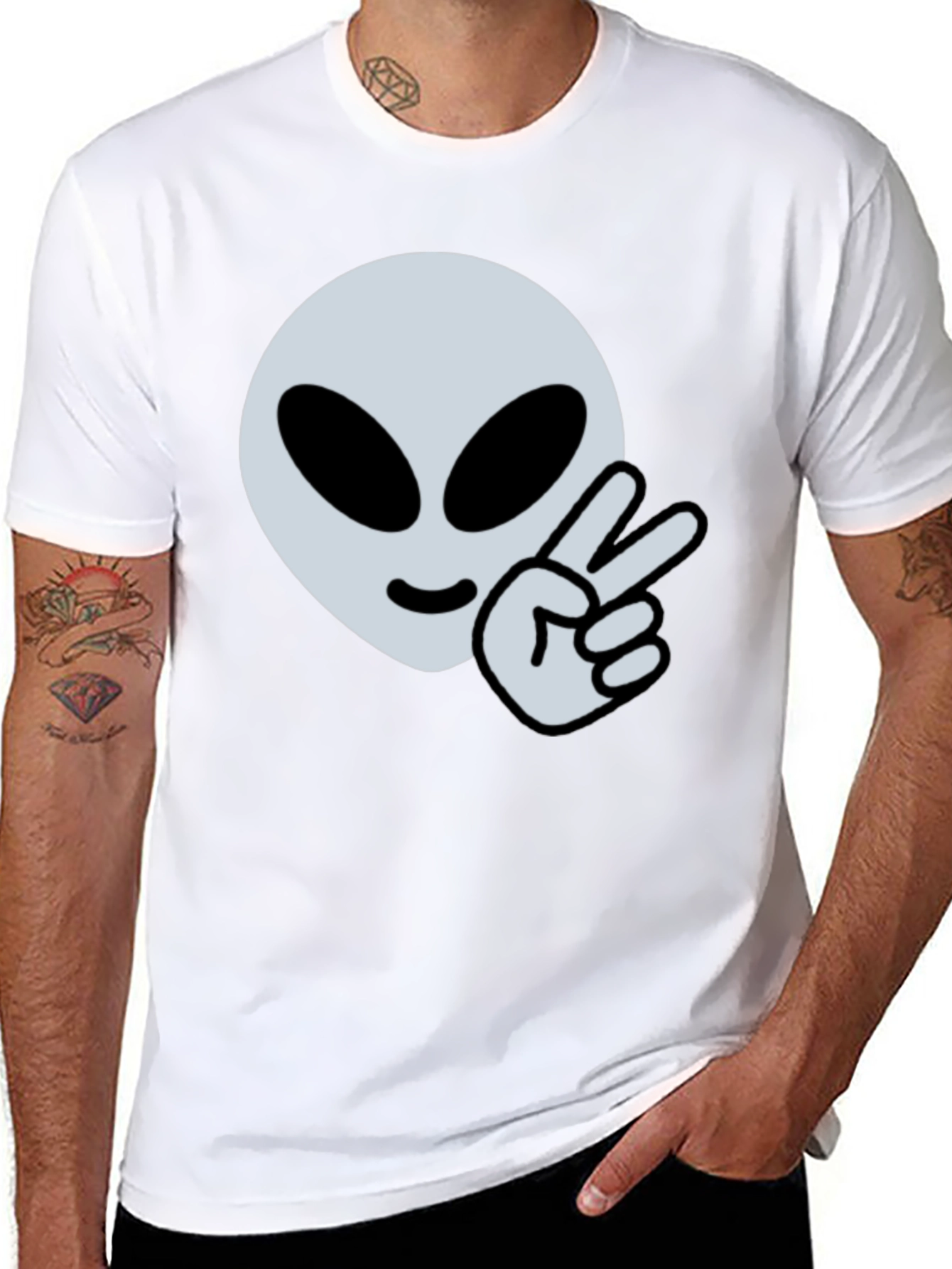 Alien Peace Sign Graphic Tee - Cool Casual Style