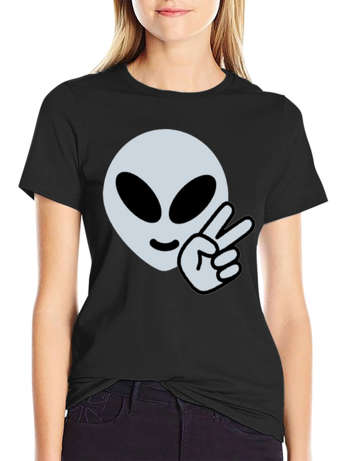 Alien Peace Sign Graphic Tee - Cool Casual Style