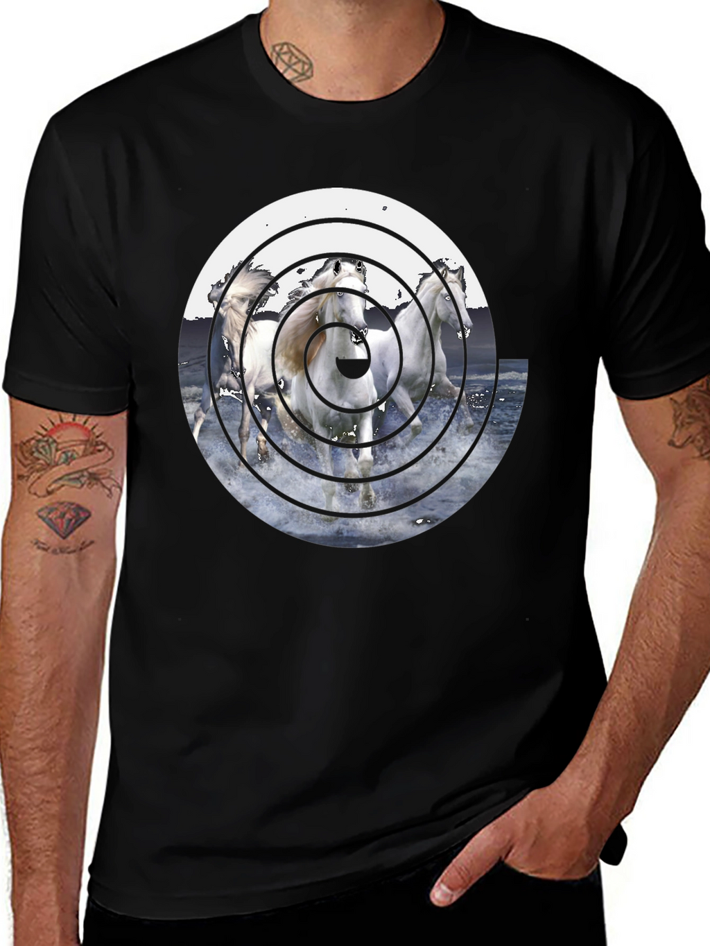 Horse Art Graphic Tee - Mens Black T-Shirt