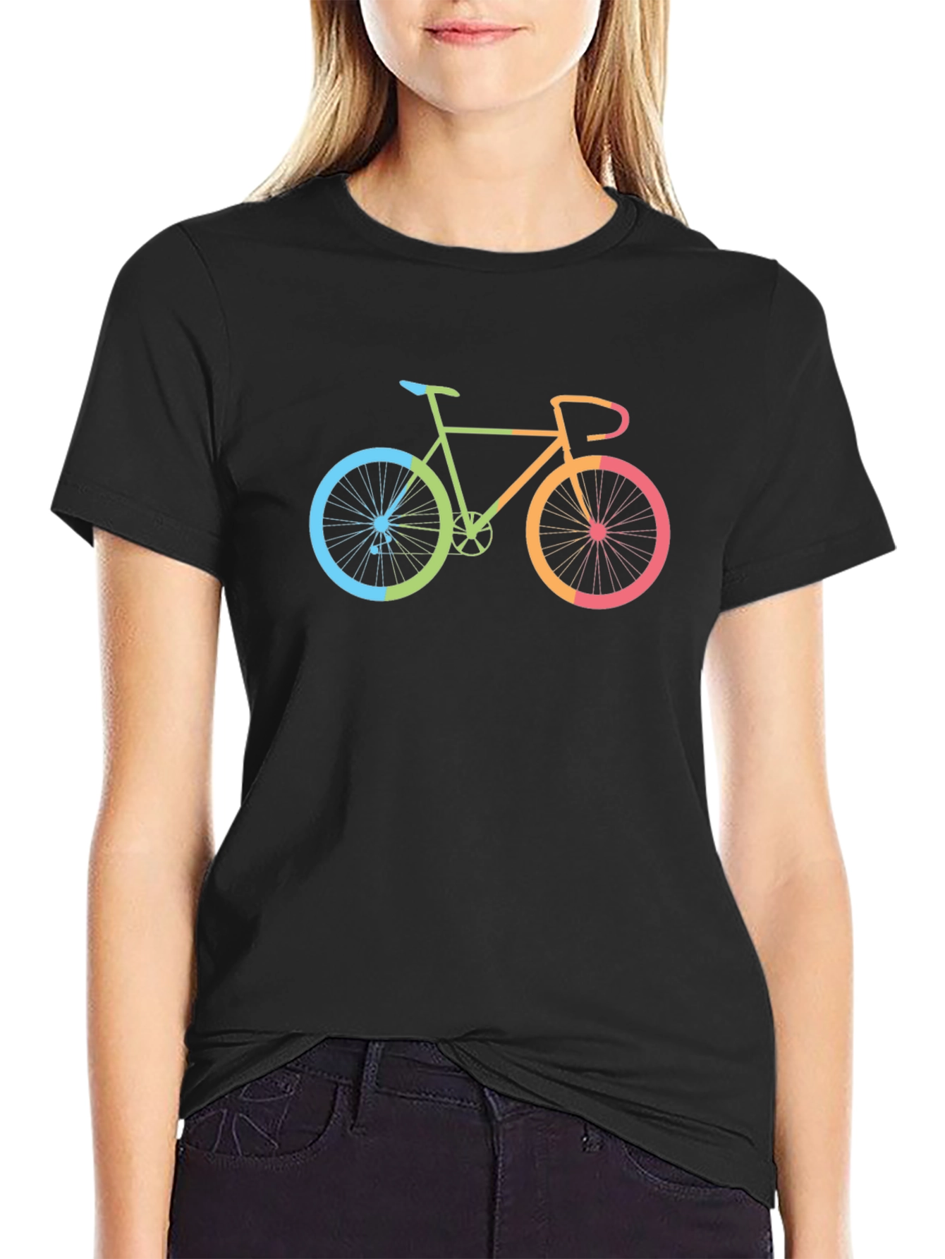 Colorful Bike Graphic Tee - Black Cotton T-Shirt