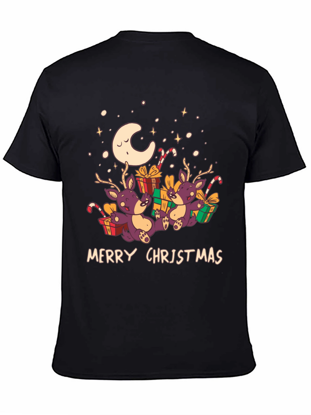 Merry Christmas Reindeer Graphic Tee - Black