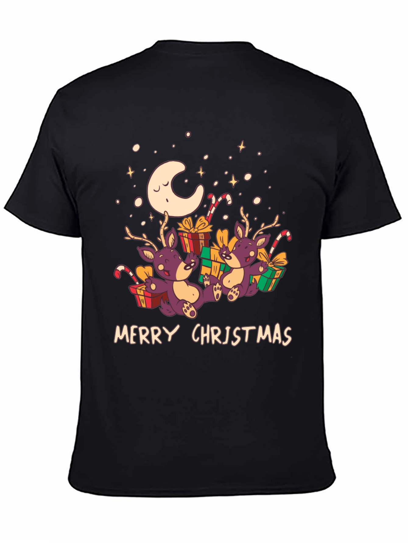 Merry Christmas Reindeer Graphic Tee - Black