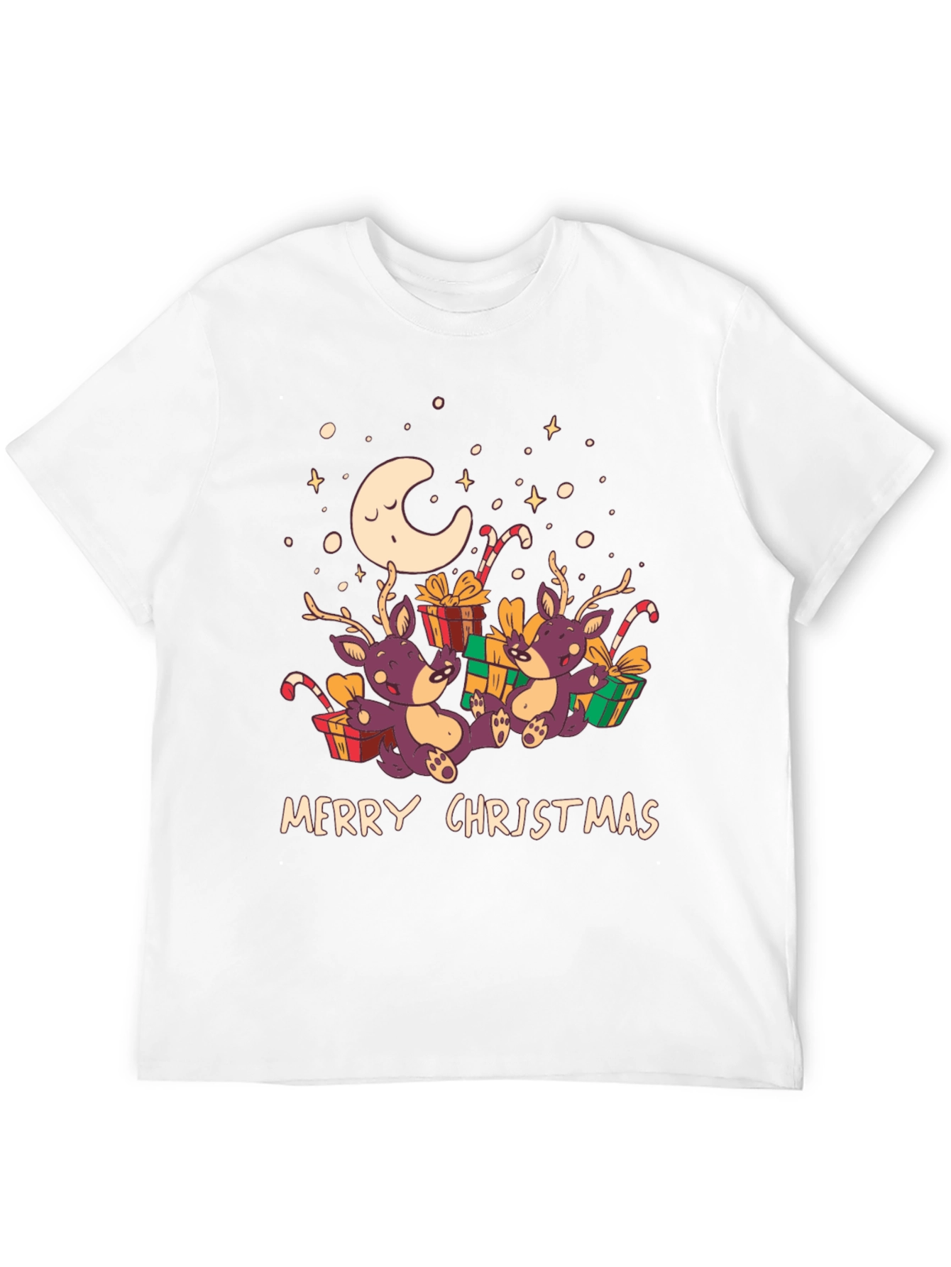 Merry Christmas Reindeer Graphic Tee - Black