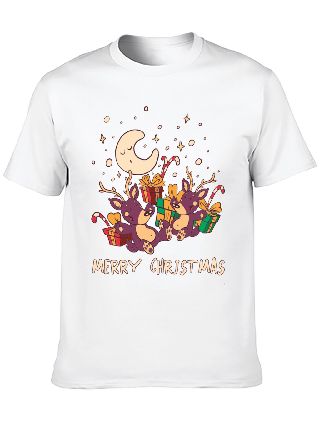 Merry Christmas Reindeer Graphic Tee - Black