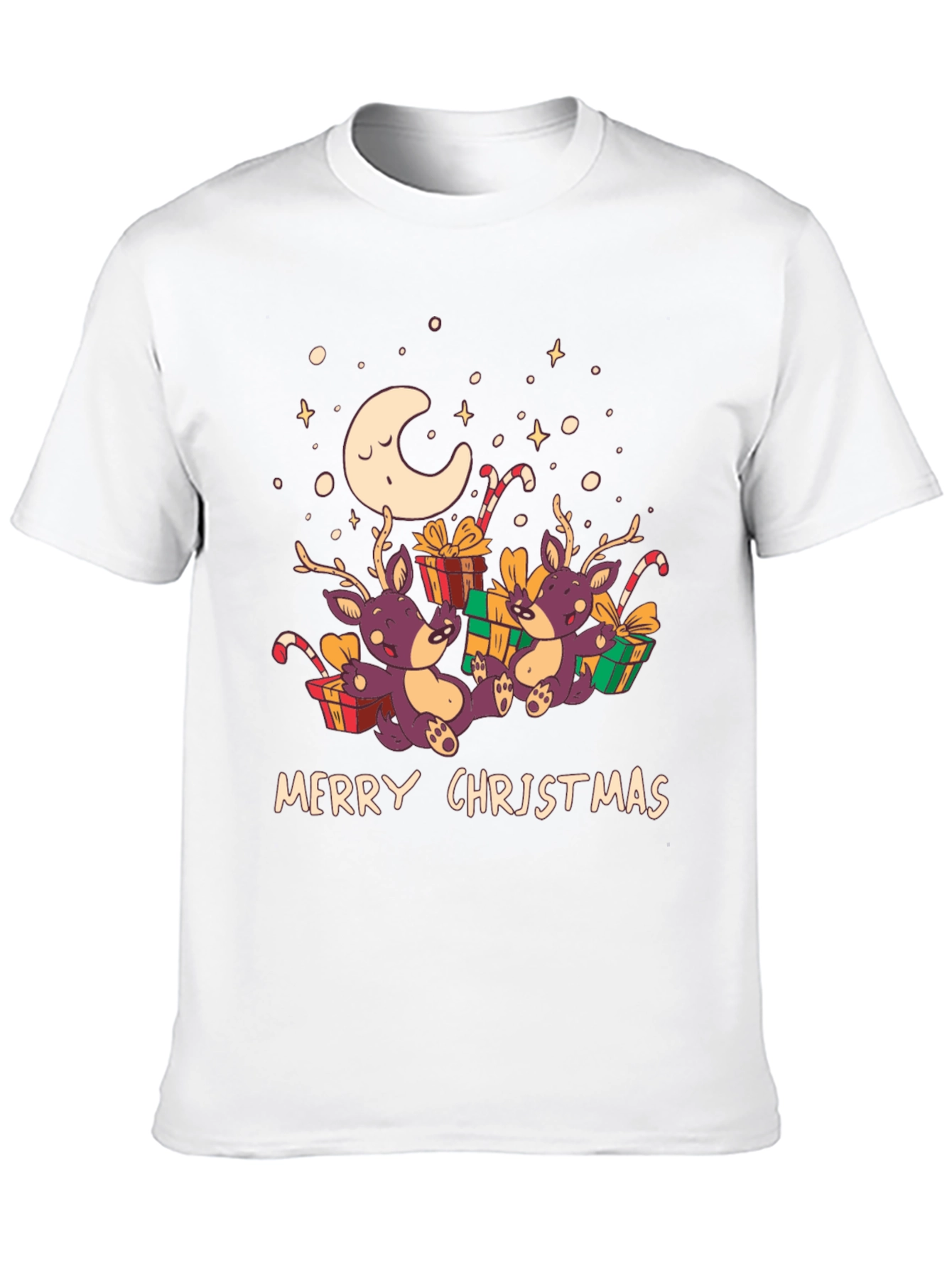 Merry Christmas Reindeer Graphic Tee - Black