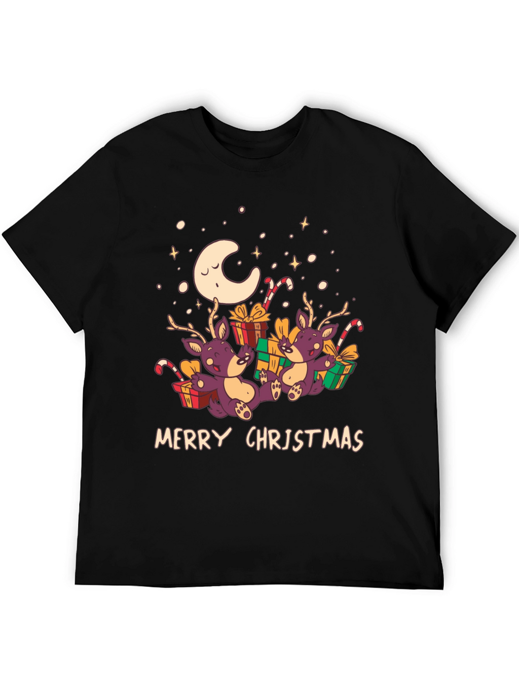 Merry Christmas Reindeer Graphic Tee - Black