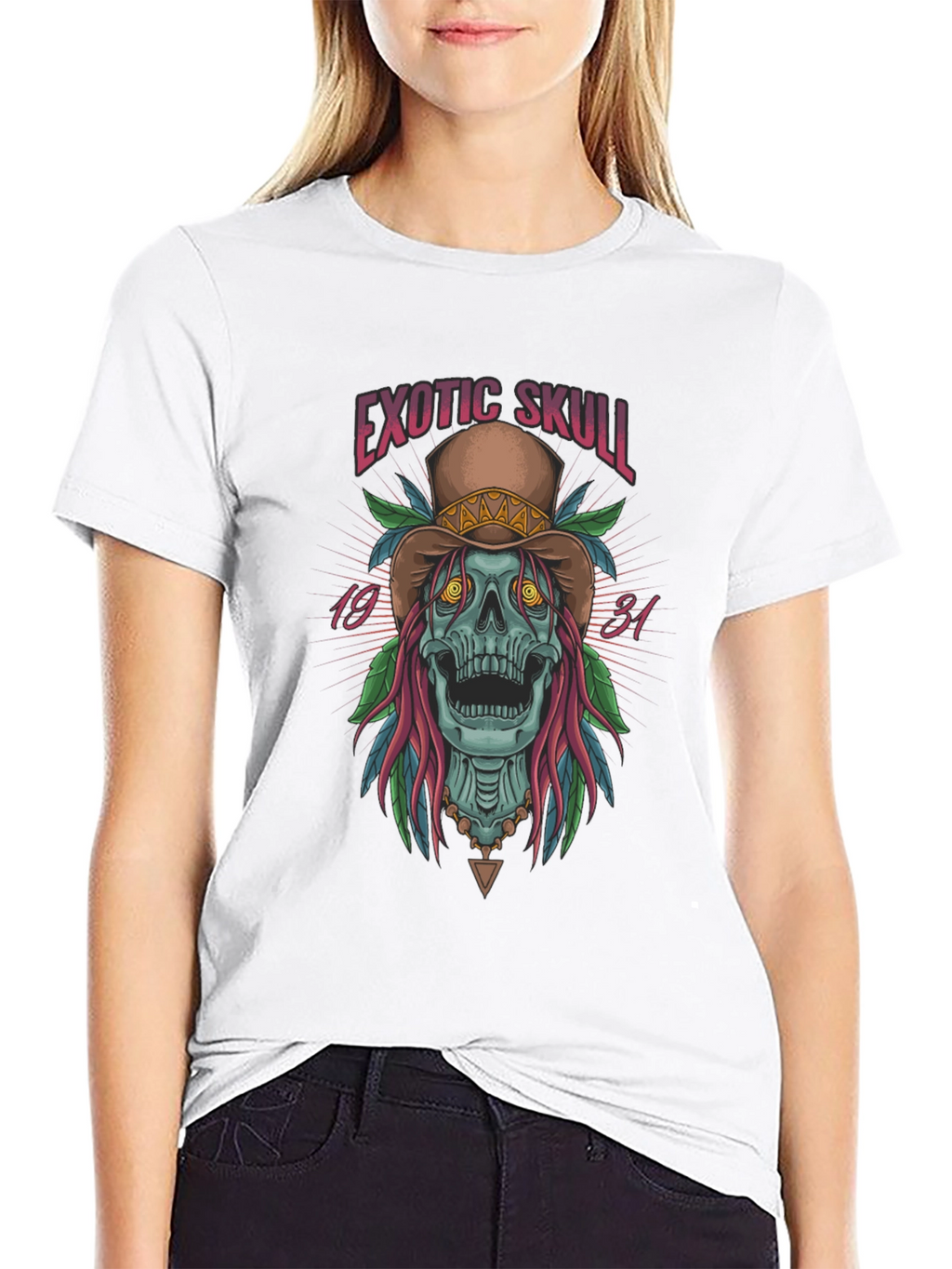 Exotic Skull Graphic Print Black T-Shirt