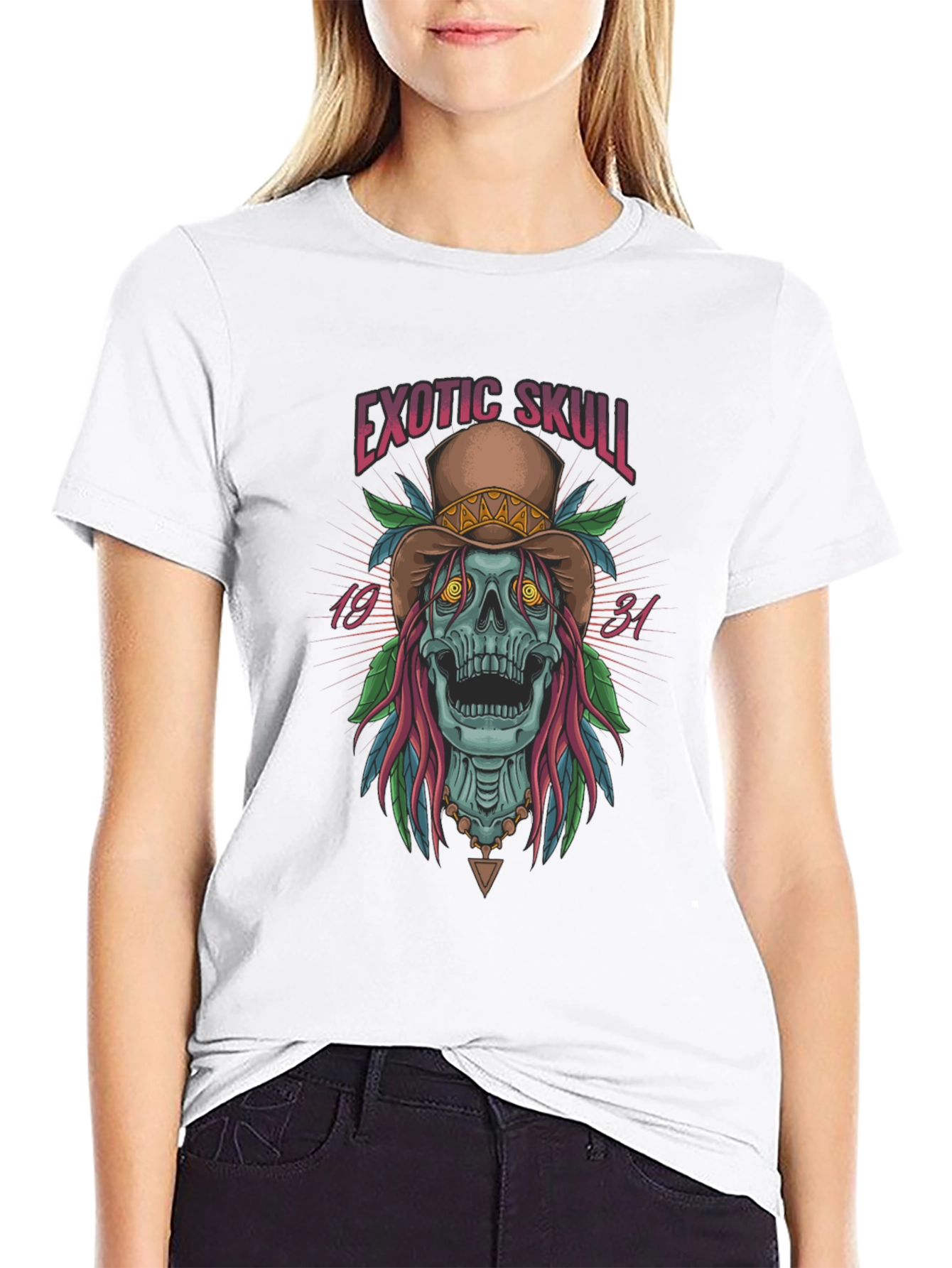 Exotic Skull Graphic Print Black T-Shirt