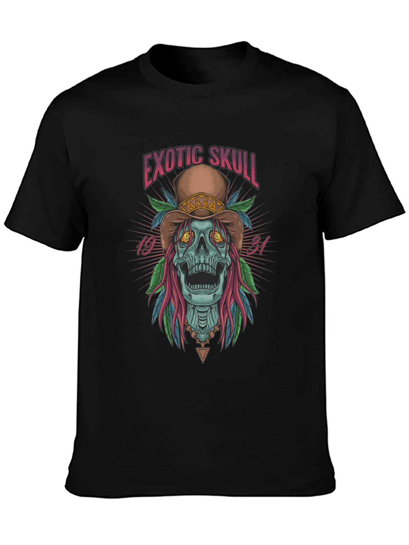 Exotic Skull Graphic Print Black T-Shirt