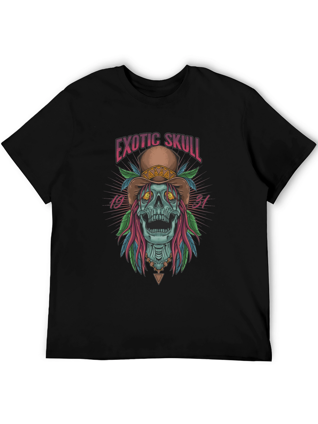 Exotic Skull Graphic Print Black T-Shirt