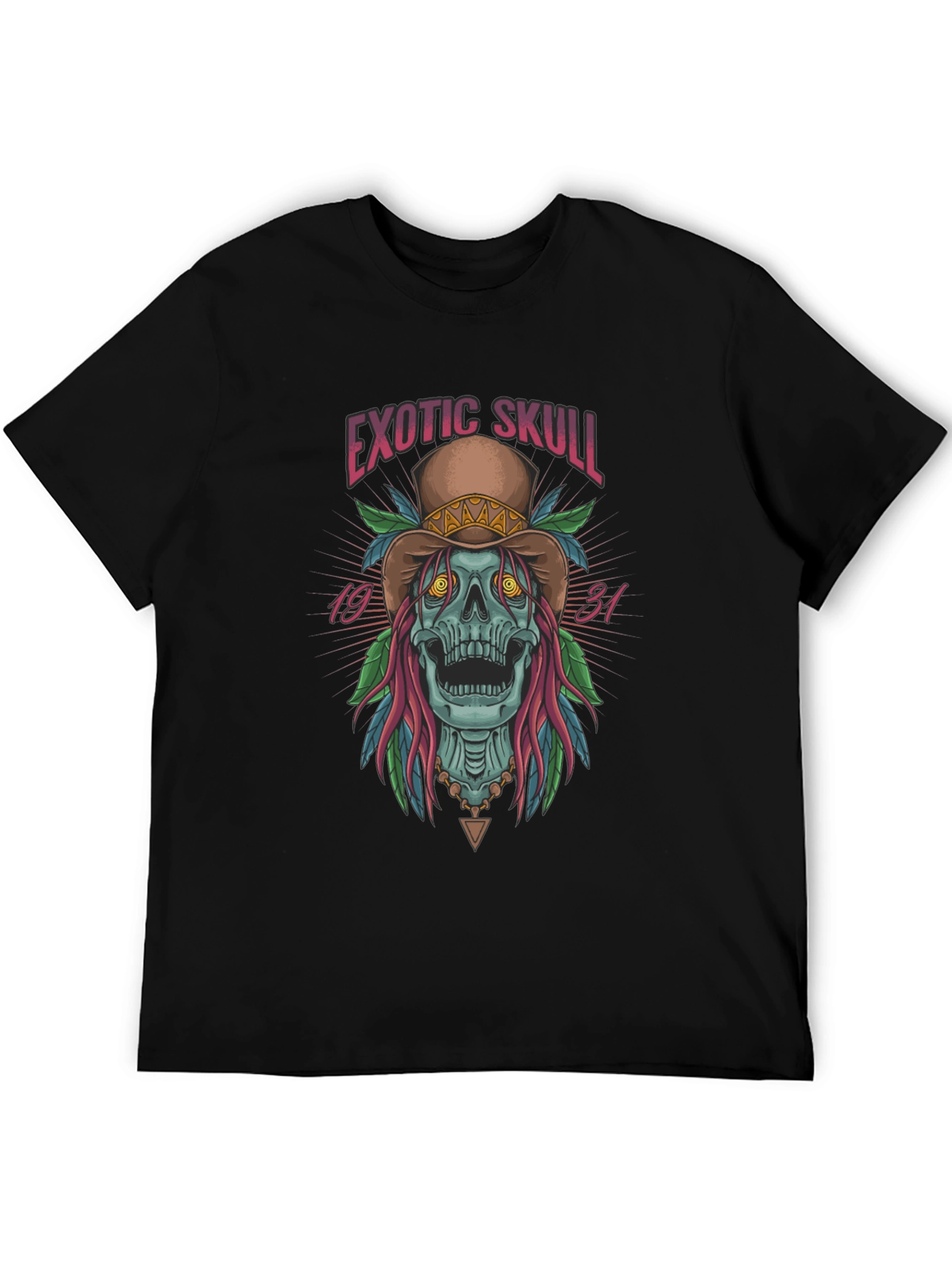 Exotic Skull Graphic Print Black T-Shirt