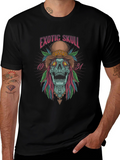Exotic Skull Graphic Print Black T-Shirt