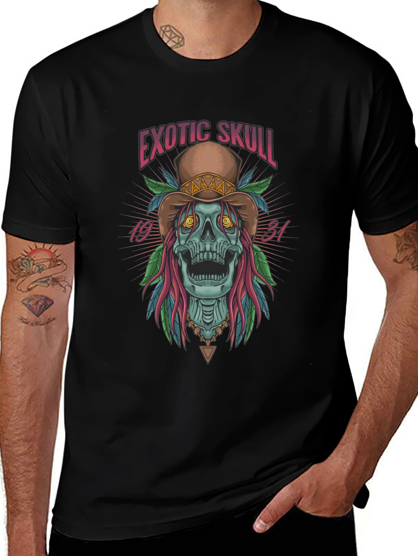 Exotic Skull Graphic Print Black T-Shirt