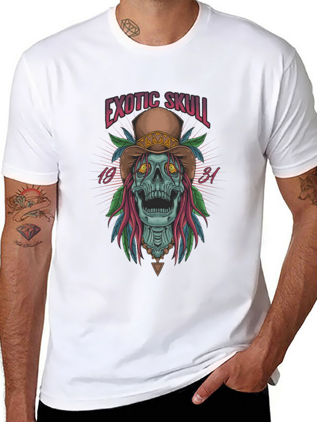 Exotic Skull Graphic Print Black T-Shirt