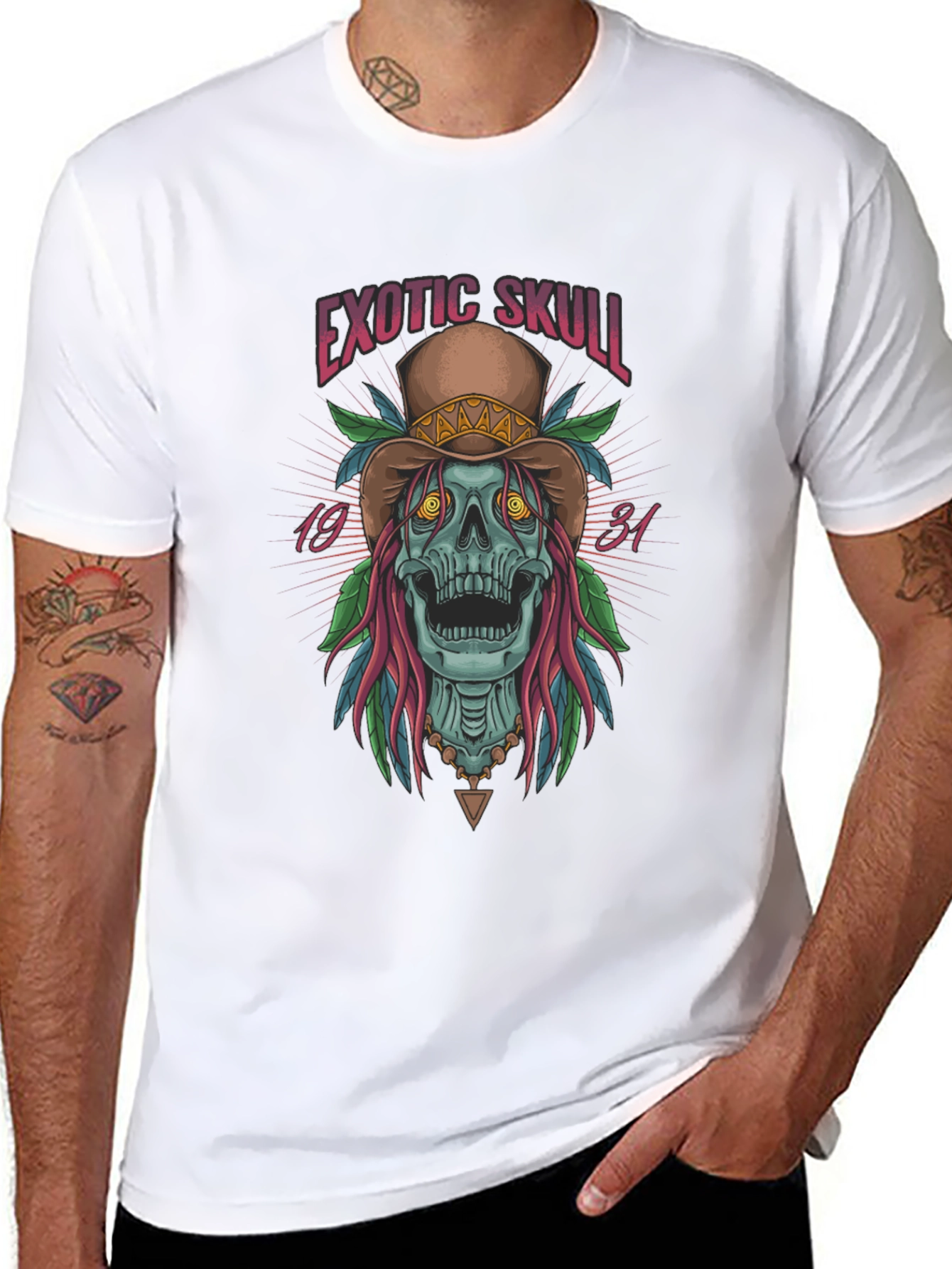 Exotic Skull Graphic Print Black T-Shirt
