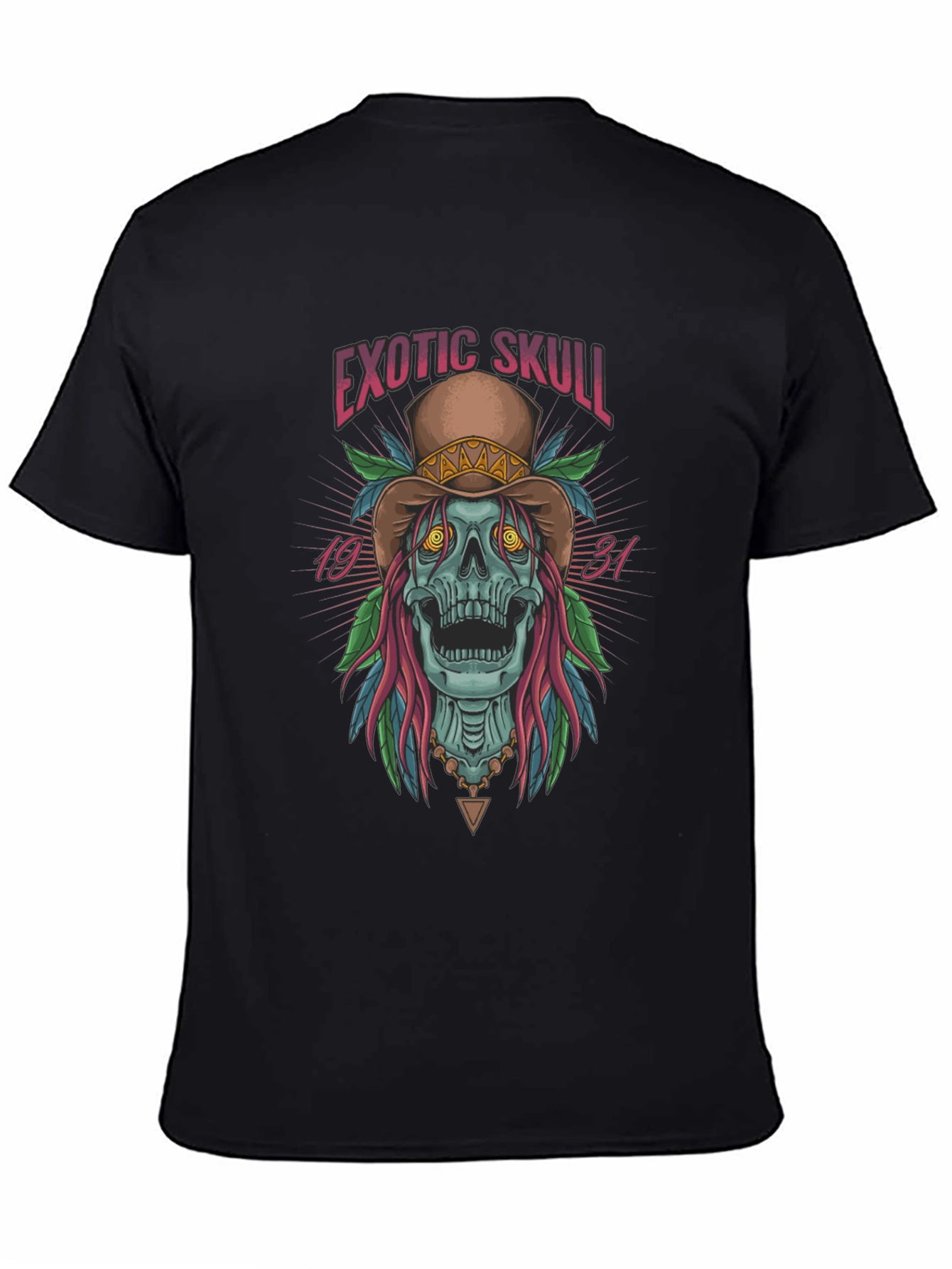 Exotic Skull Graphic Print Black T-Shirt