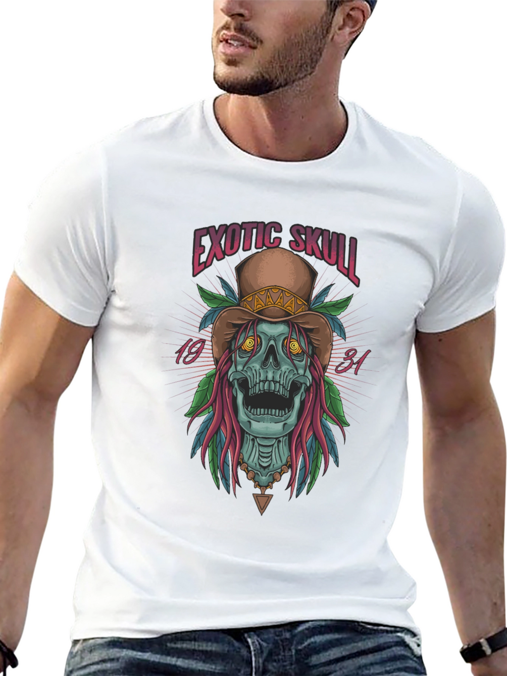 Exotic Skull Graphic Print Black T-Shirt