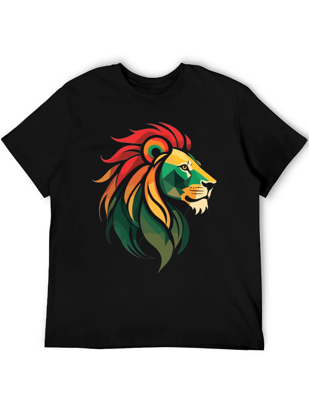 Geometric Lion Head Graphic Tee - Black