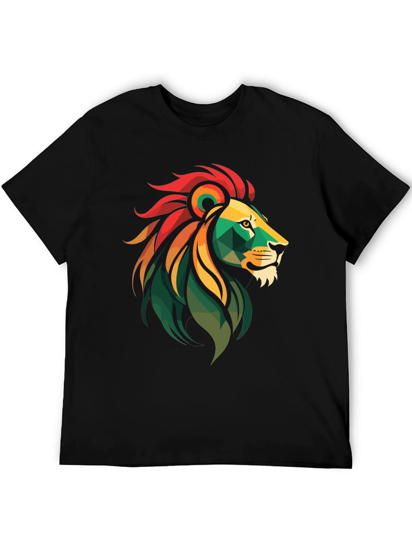 Geometric Lion Head Graphic Tee - Black
