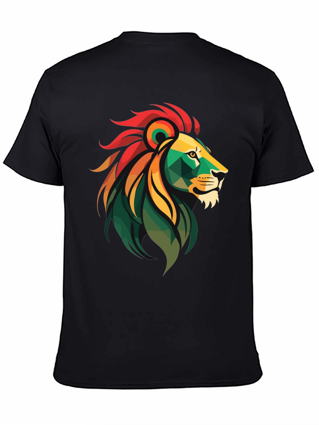 Geometric Lion Head Graphic Tee - Black