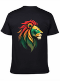 Geometric Lion Head Graphic Tee - Black