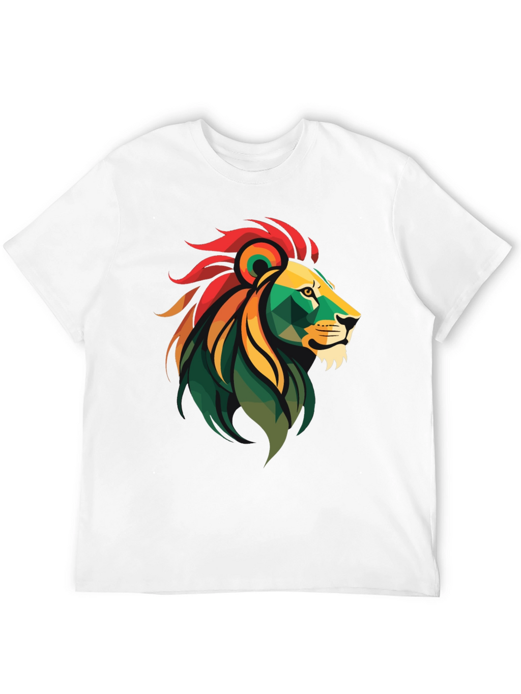 Geometric Lion Head Graphic Tee - Black