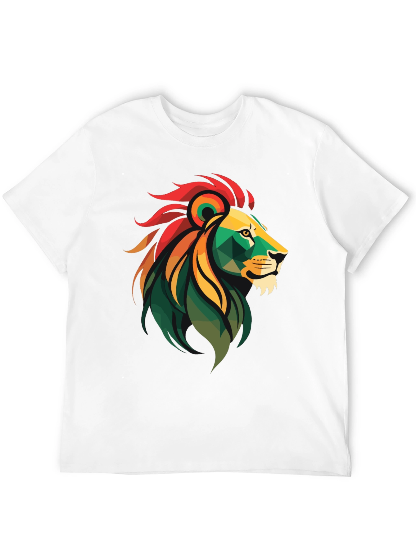 Geometric Lion Head Graphic Tee - Black