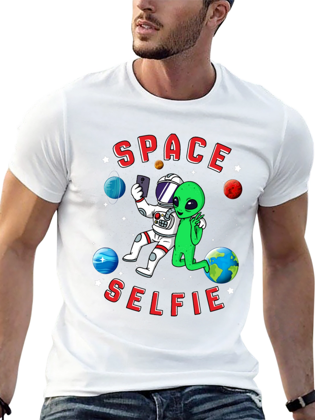 Space Selfie T-Shirt - Astronaut & Alien Graphic Tee