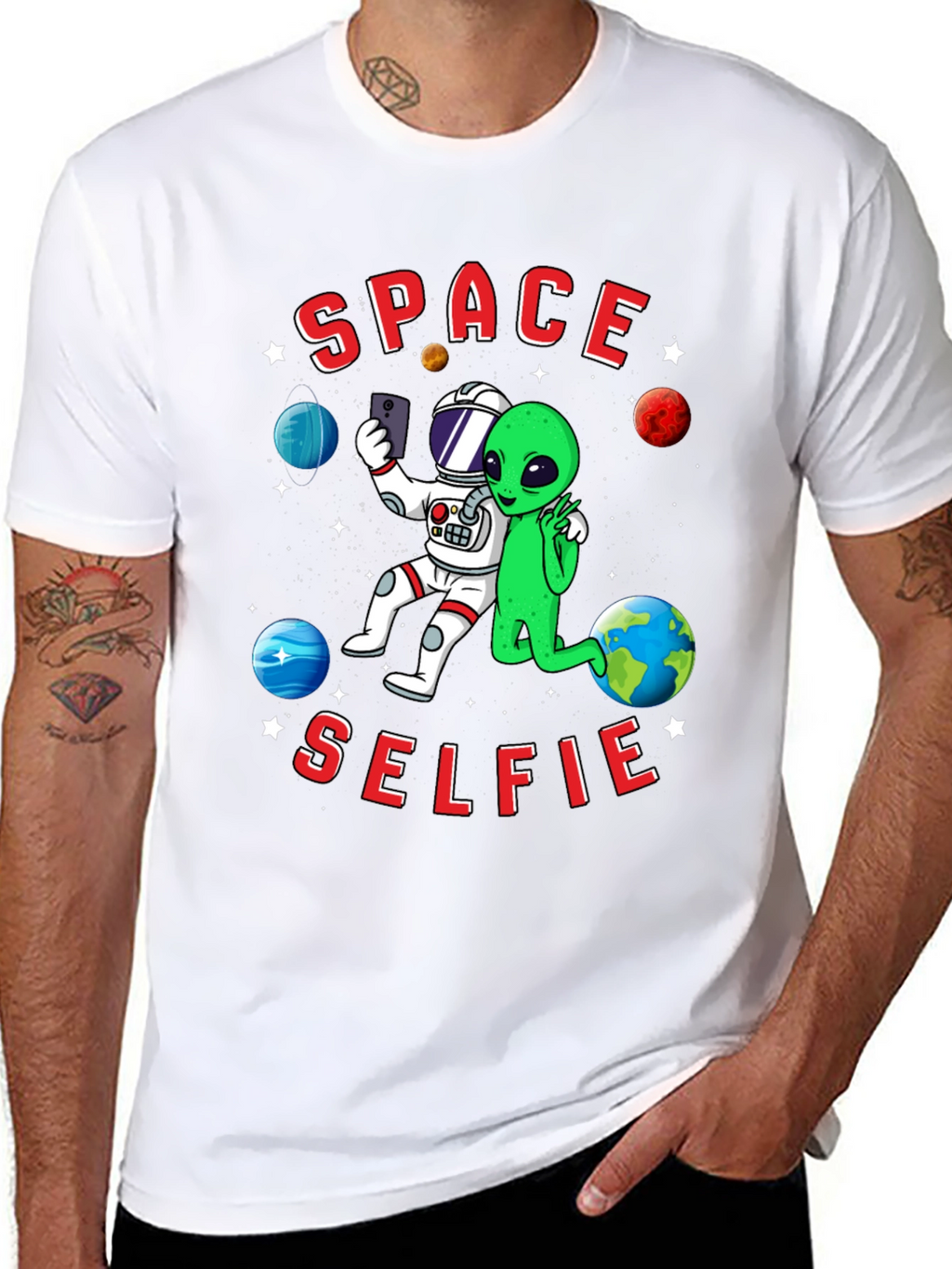 Space Selfie T-Shirt - Astronaut & Alien Graphic Tee