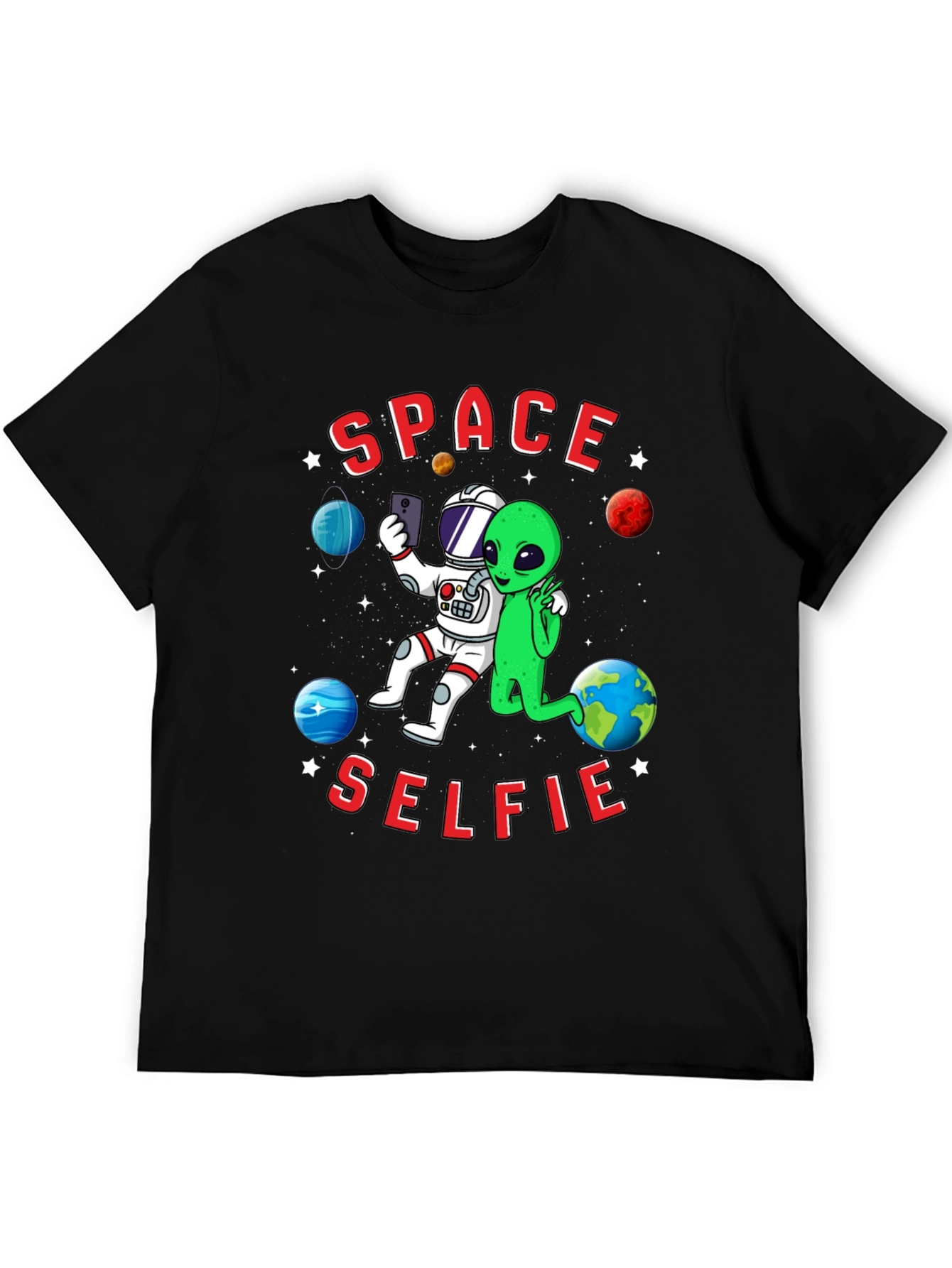 Space Selfie T-Shirt - Astronaut & Alien Graphic Tee