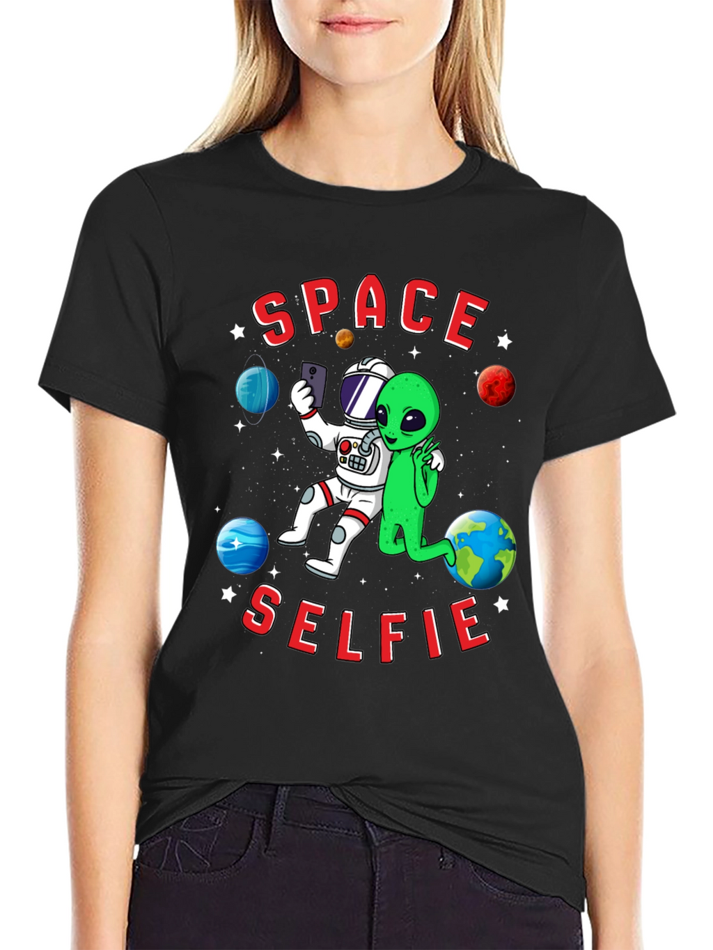 Space Selfie T-Shirt - Astronaut & Alien Graphic Tee