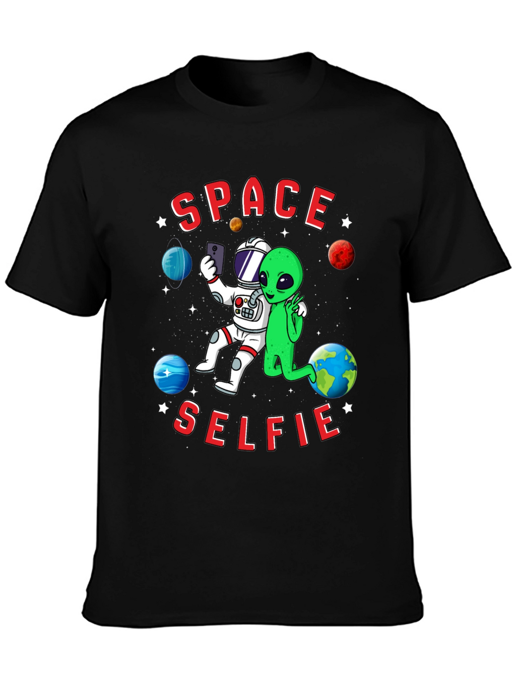 Space Selfie T-Shirt - Astronaut & Alien Graphic Tee