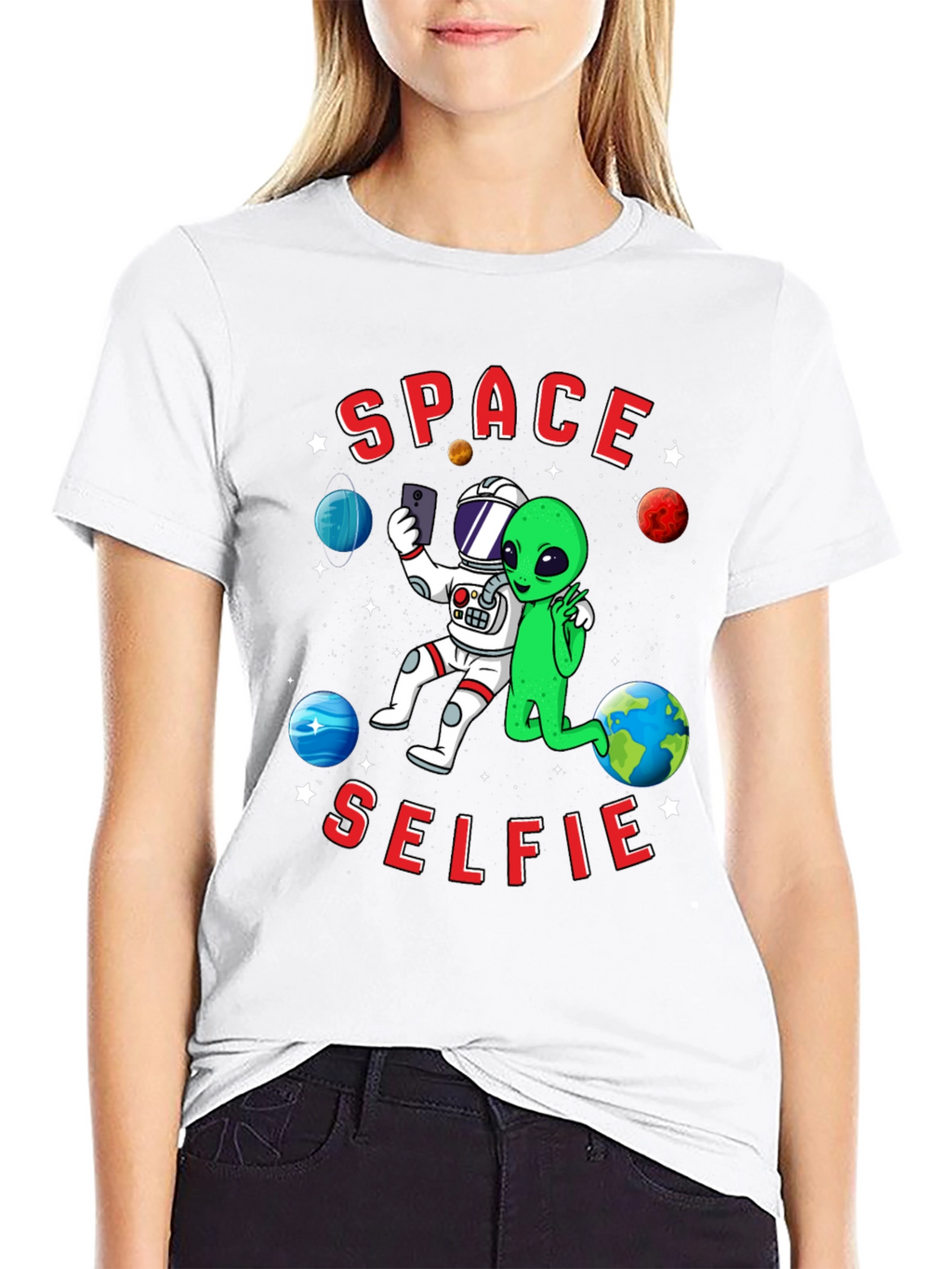 Space Selfie T-Shirt - Astronaut & Alien Graphic Tee