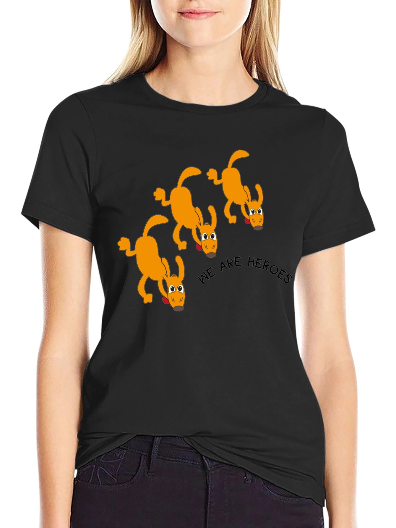 We Are Heroes Dog Graphic Black T-Shirt