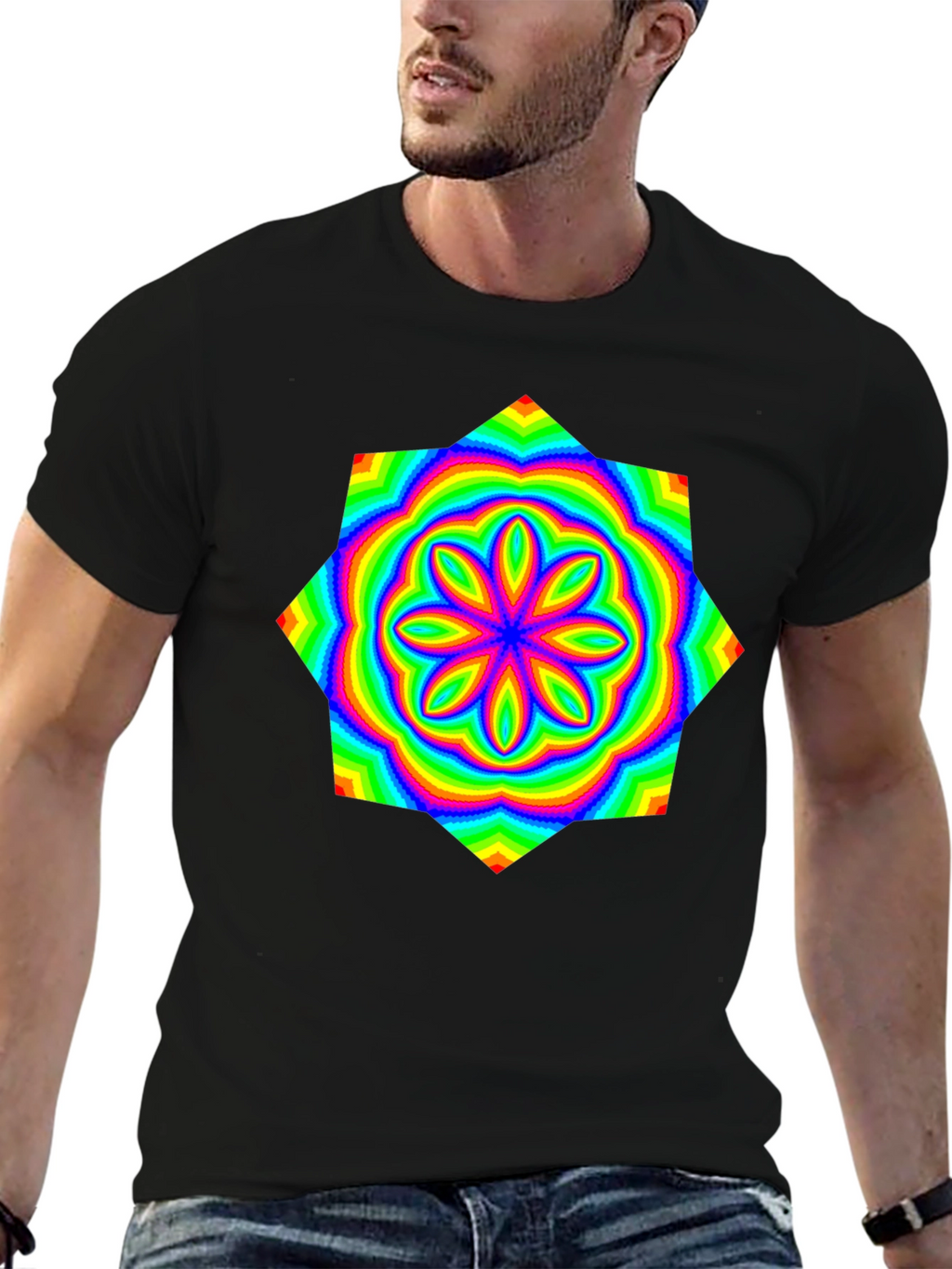 Psychedelic Rainbow Flower Graphic Tee