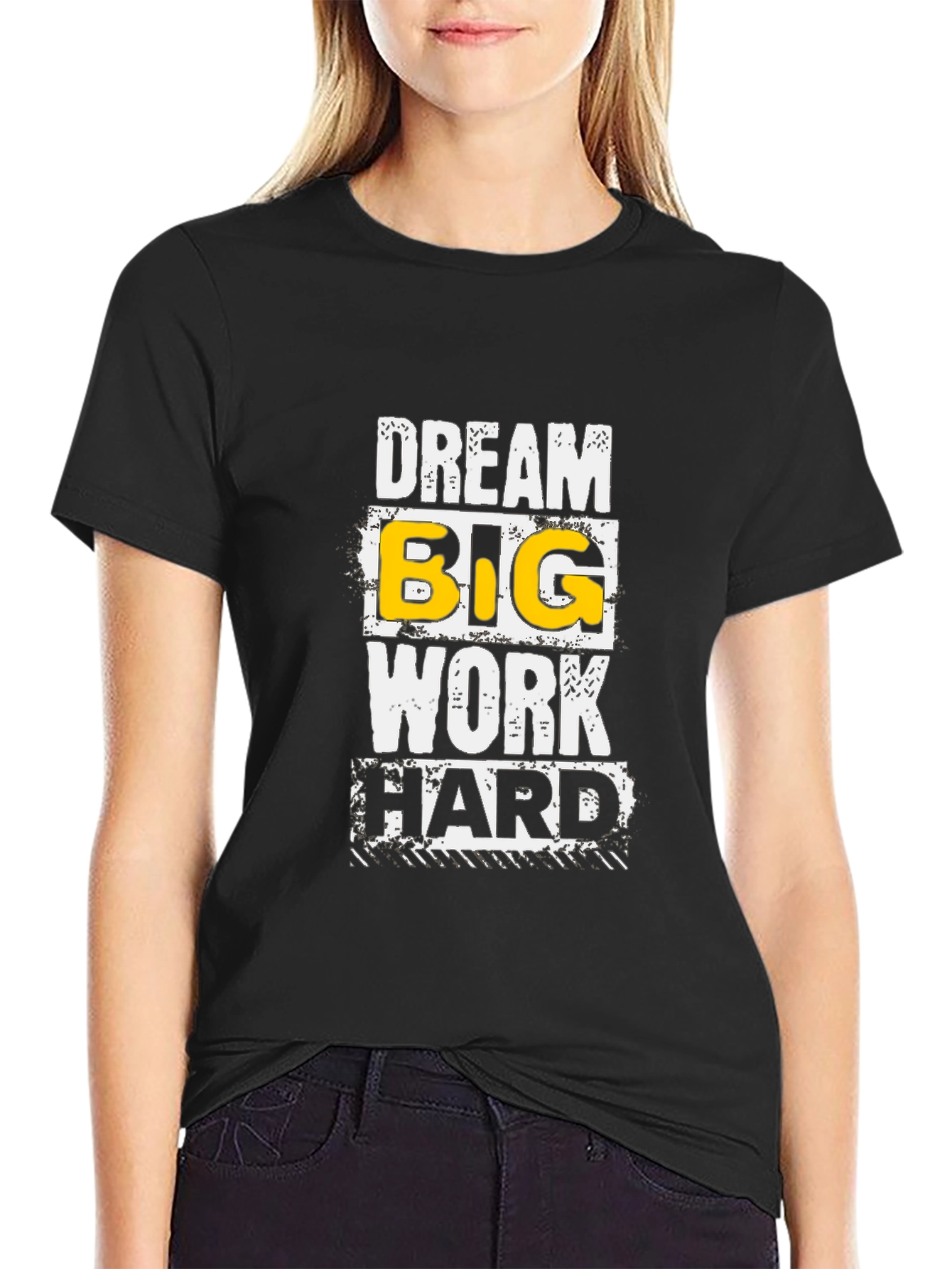 Dream Big Work Hard Graphic Tee - Black Cotton