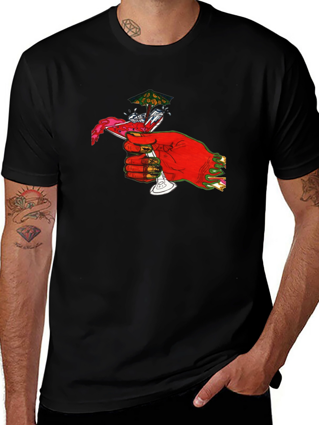 Red Hand Cocktail Graphic T-Shirt