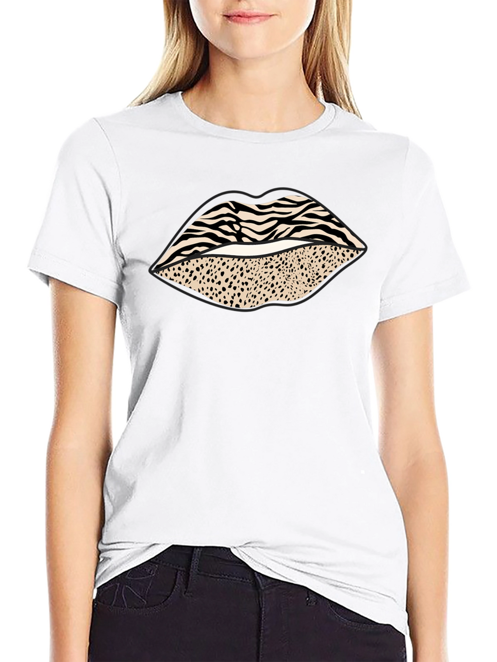 Animal Print Lips Graphic Tee - Stylish Casual Wear