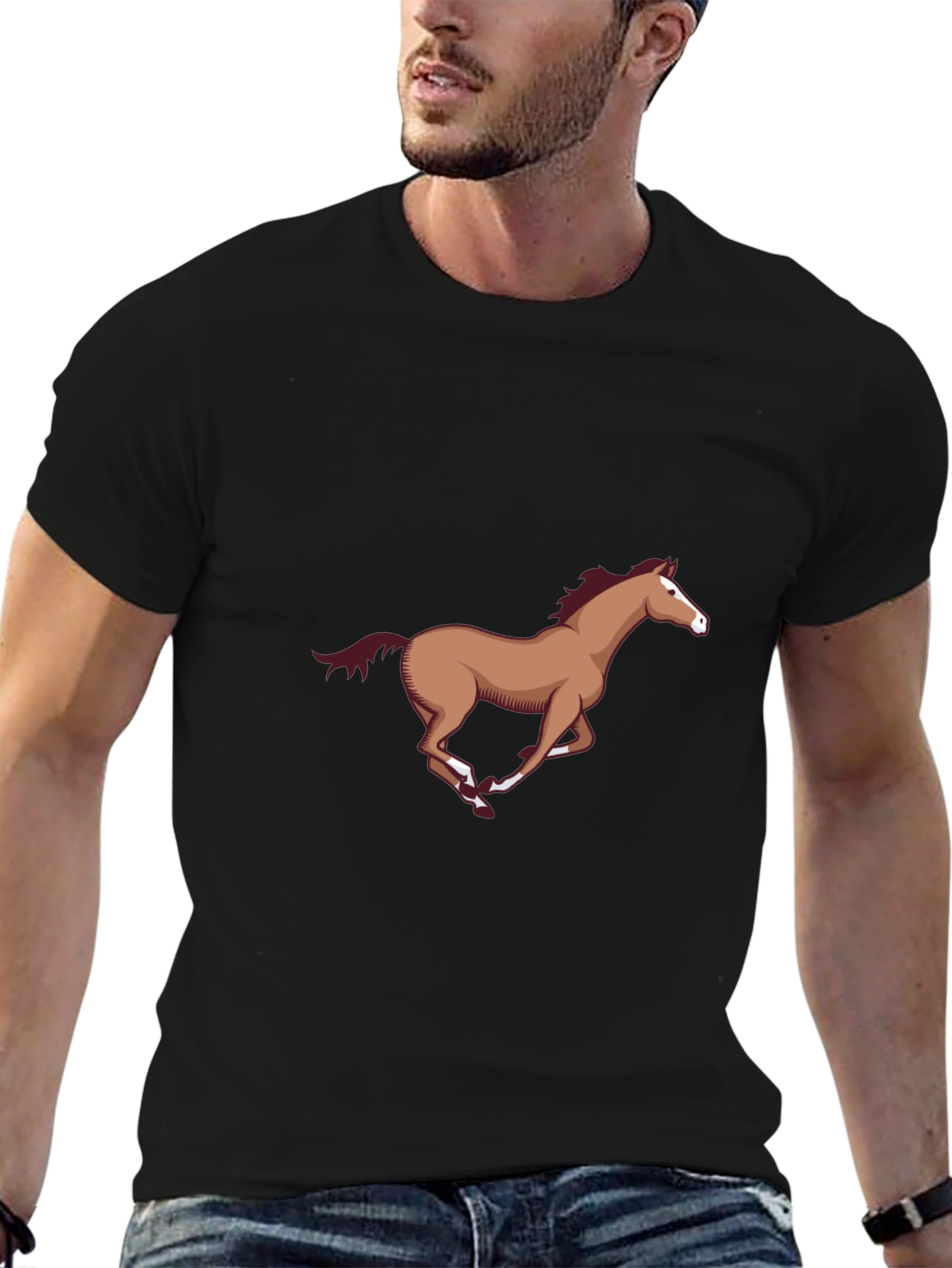 Black T-Shirt with Horse Graphic