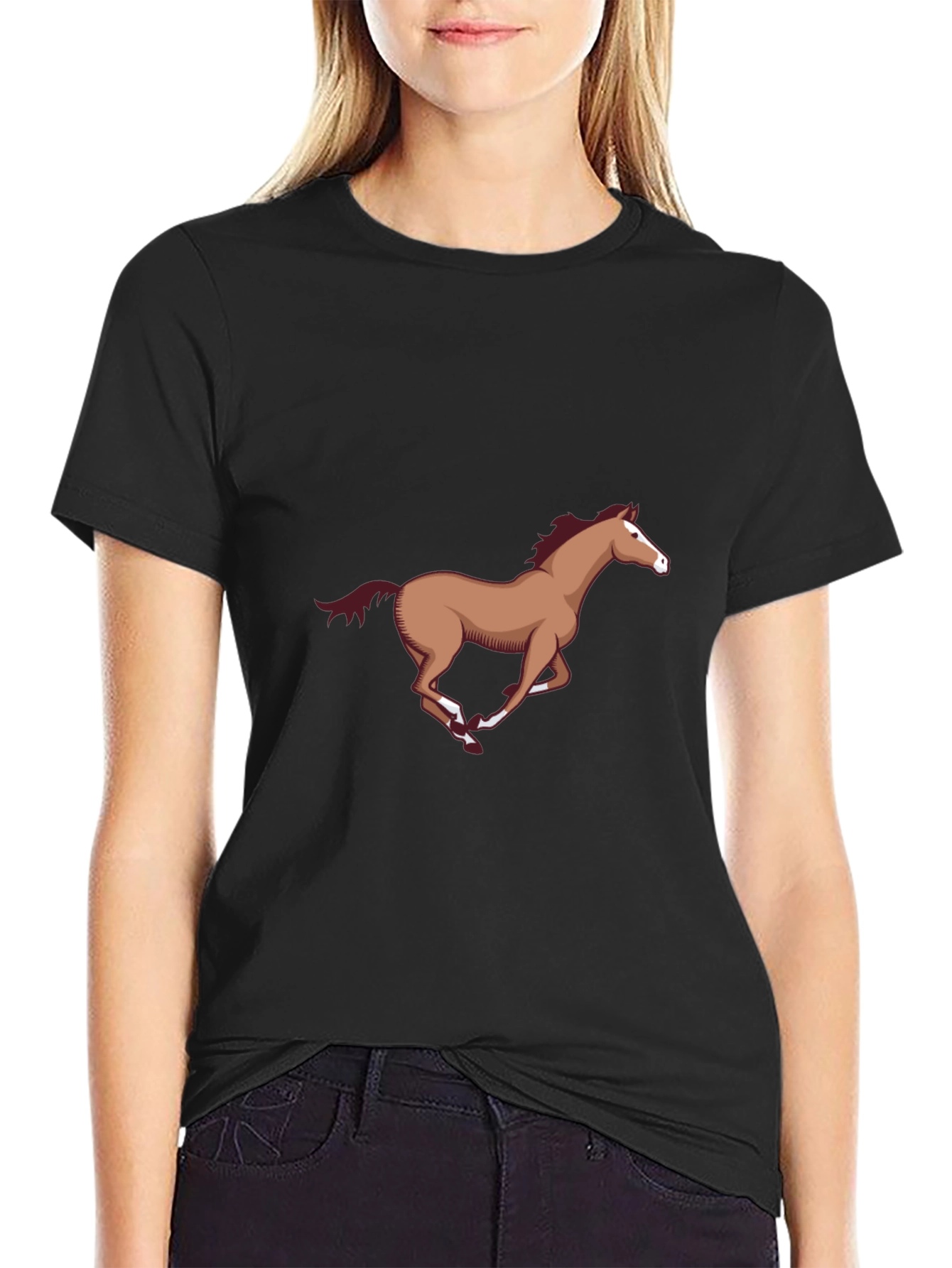 Black T-Shirt with Horse Graphic