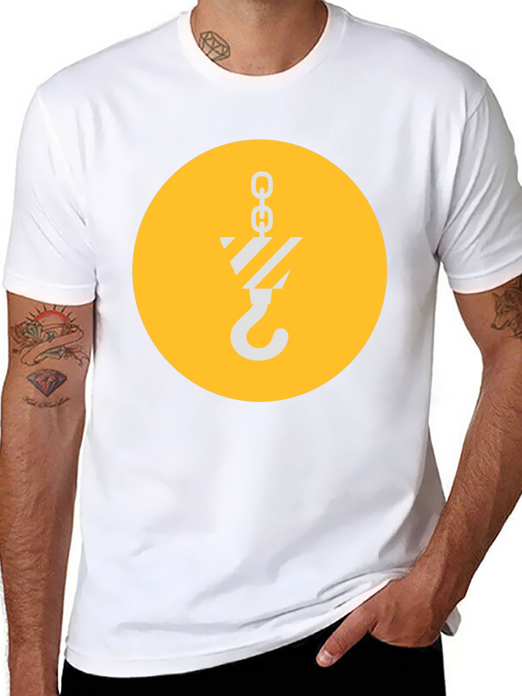 Black T-Shirt with Crane Hook Graphic